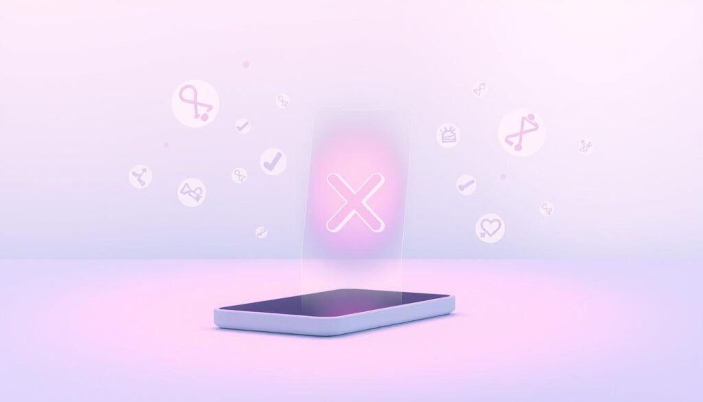 Cancel X Premium subscription A minimalist smartphone display with a glowing "X" icon, surrounded by pastel-colored floating app symbols.