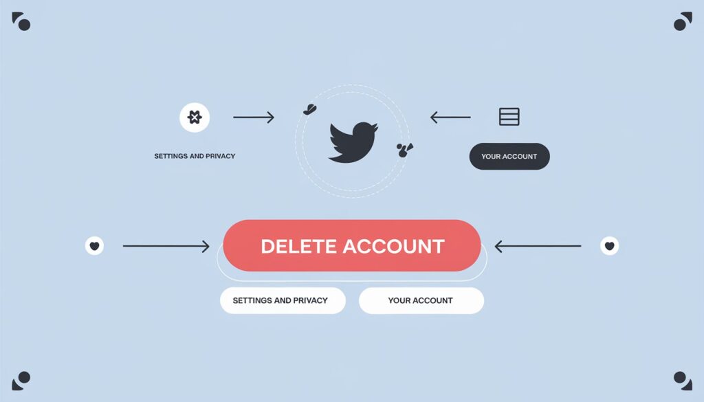 An illustrative guide to deleting a Twitter account, showcasing step-by-step navigation through settings and privacy options.