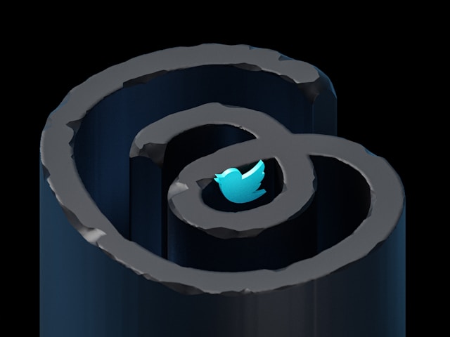 The Twitter bird icon within a textured Threads logo, symbolizing a layered connection or competition between the platforms.